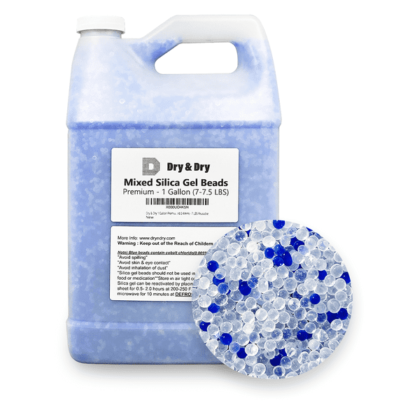 1 Gallon "Dry & Dry" Blue & White Mixed Indicating Silica Gel Beads (Industry Standard 3-5 mm), 3D Printer Desiccant