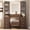 Brown, variant on 43.5" Fluted Large Makeup Vanity Desk with Mirror and Lights, Modern Glass Top Vanity Table with 10 Drawers & 2 Transparent Glass Cabinets, Dressing Table Set with Stool and Charging Station