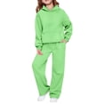 thumbnail image 2 of Girls Sweatsuit Fashion 2 Piece Hoodie and Sweatpants Set 5-14 Years Hooded Sweatshirts and Wide Leg Joggers Warm Tracksuit with Pockets, 2 of 7