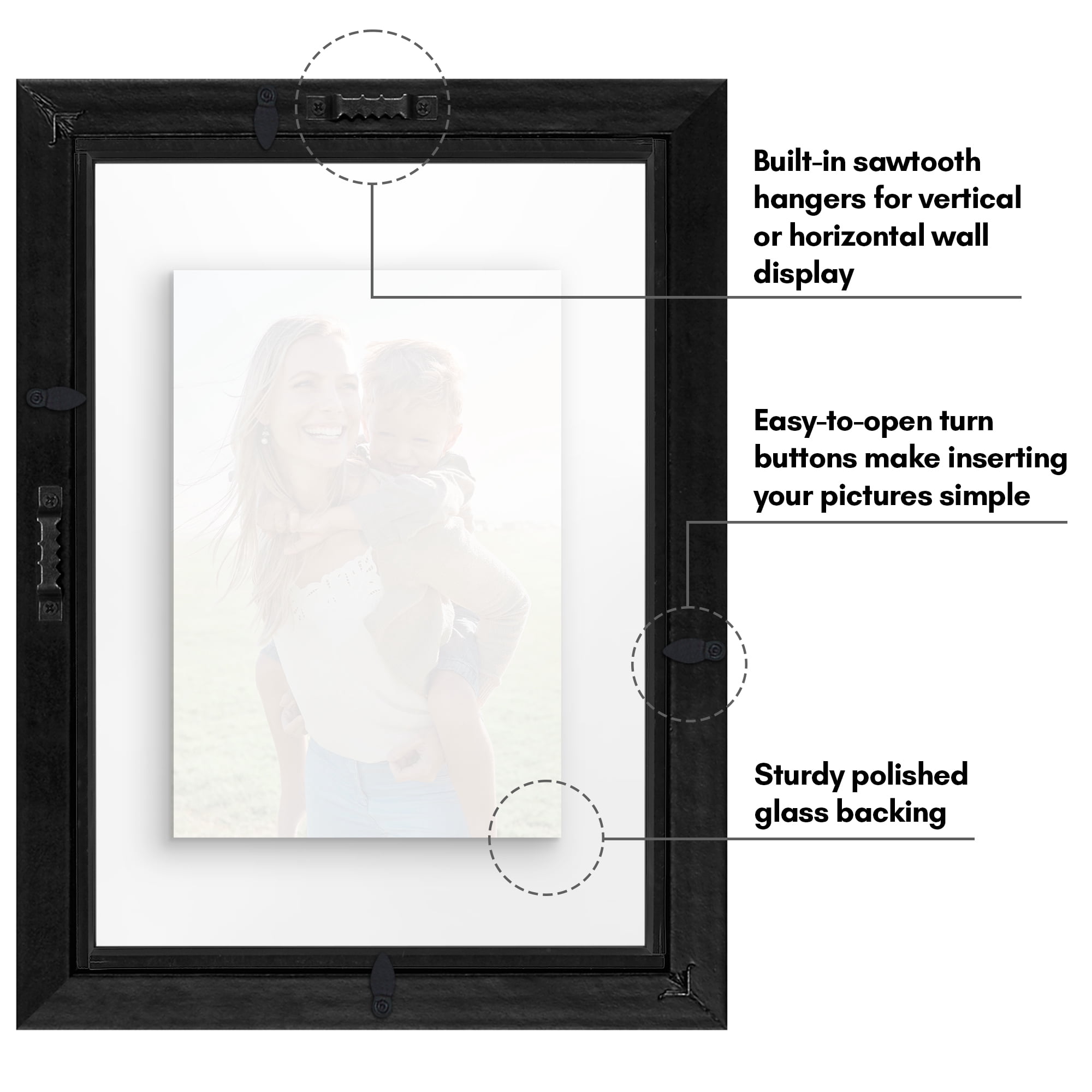 Americanflat 8.5x11 Picture Frame Floating Polished Crystal Clear Glass Display Photo Signature Float - Black