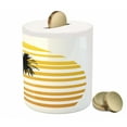thumbnail image 3 of Tropical Piggy Bank, Coconut Palm Trees on Horizontal Tiled Background Summer Holiday Graphic, Ceramic Coin Bank Money Box for Cash Saving, 3.6" X 3.2", Apricot Yellow Black, by Ambesonne, 3 of 4