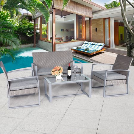 Cloud Mountain 4 Pc Wicker Patio Furniture Set Conversation Love