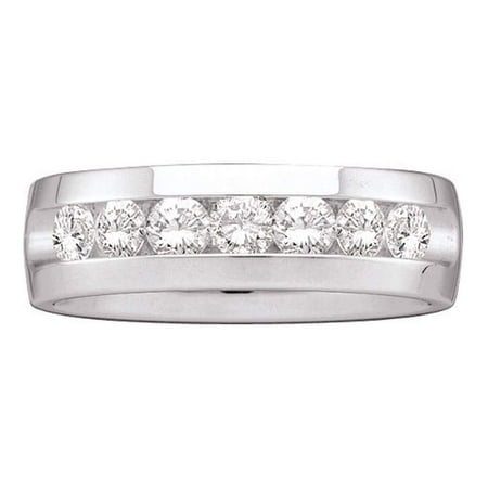 14k Mens Diamond Rings - 14kt White Gold Mens Round Diamond Band Wedding Anniversary Ring 1-1/2 Cttw