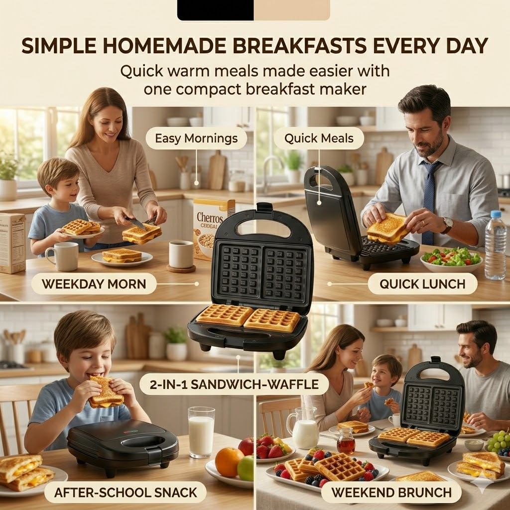 Camkey Sandwich & Waffle Maker, 2-in-1, Nonstick Plates photo 7