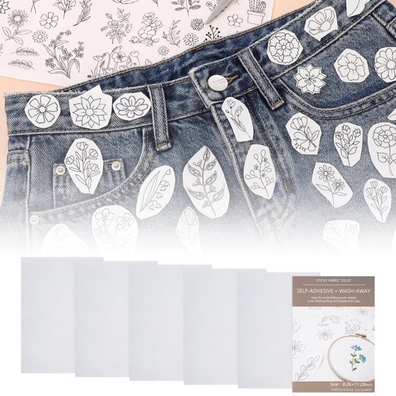 Wekvgz 10/5Pcs Sticky Water Soluble Embroidery Stabilizer Self Adhesive Wash Away Stabilizer Printable Paper Stabilizer for Print or Draw Patterns Hand Machine Embroidery