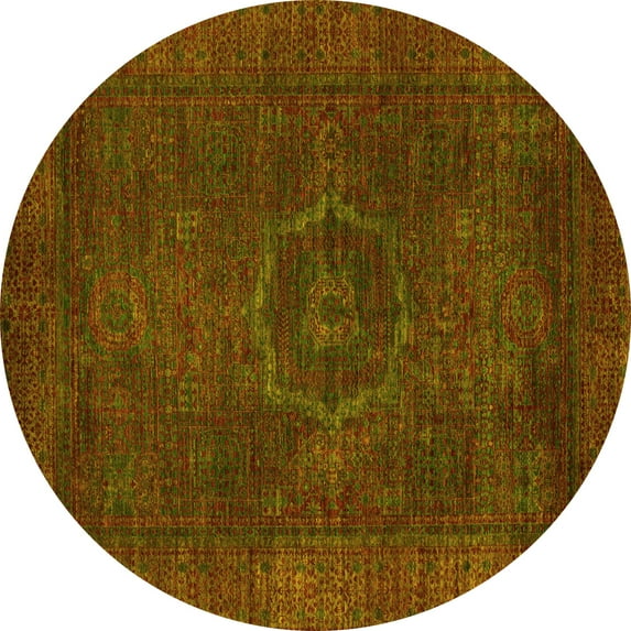 Ahgly Company Indoor Round Abstract Yellow Modern Area Rugs, 4' Round