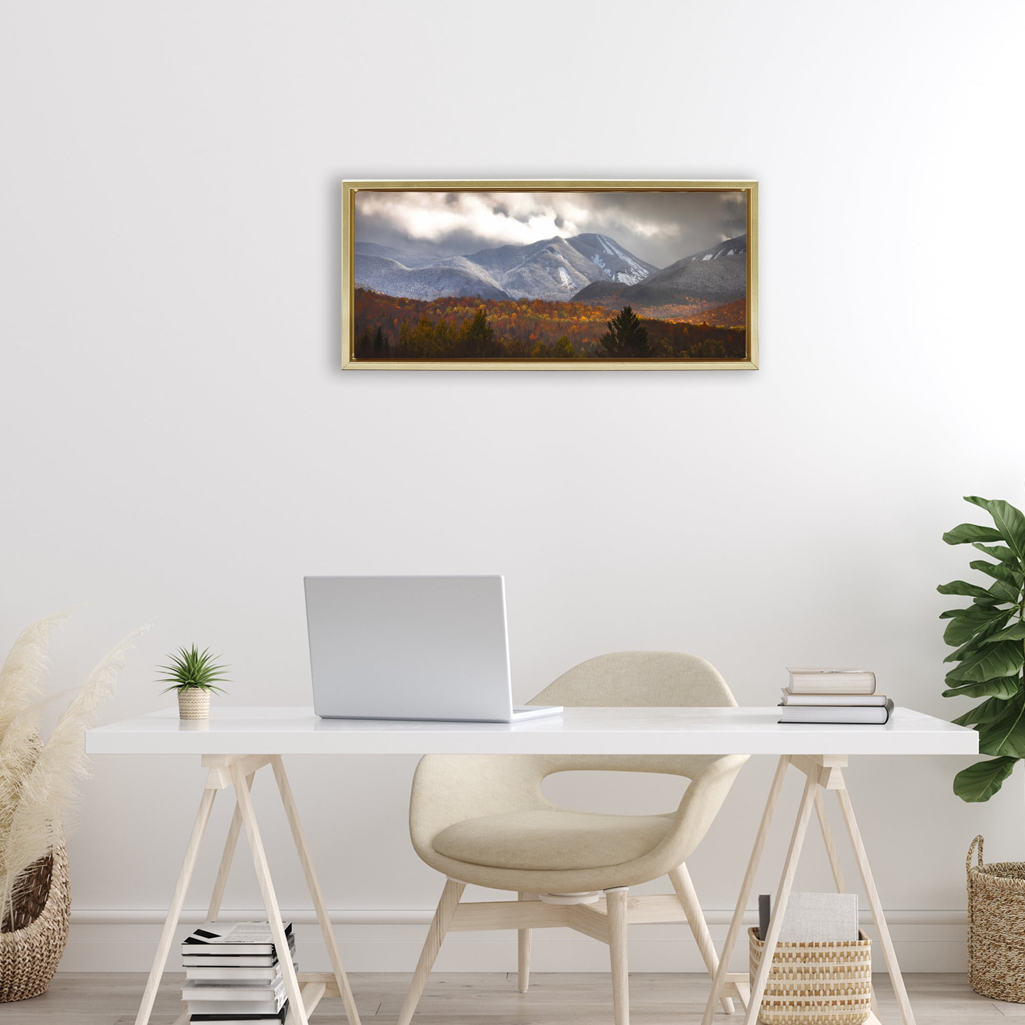 Stupell Industries Colliding Seasons Mountainscape Gold Framed Floater Canvas Wall Art, design by Jonathan Zaharek