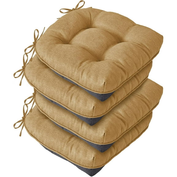 Chair Cushions for Dining Chairs, Seat Cushions for Kitchen Chairs, Indoor Seat Cushions with Ties, Tufted Foam Chair Pads, Non Slip Chair Cushions Set of 4, 15.5" x 15.5" x 4", Khaki