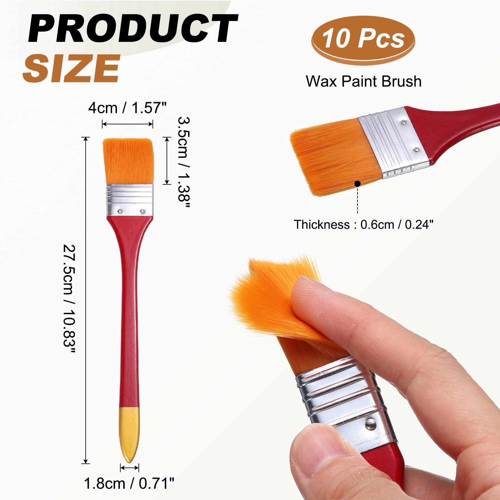 Uxcell 10 Pcs Flat Paint Brush 1.57" Width Nylon Acrylic Painting Brushes Professional Paint Tools with Wooden Handle Orange Bristles for Watercolor Oil Crafts Face Body Art, Red/Yellow