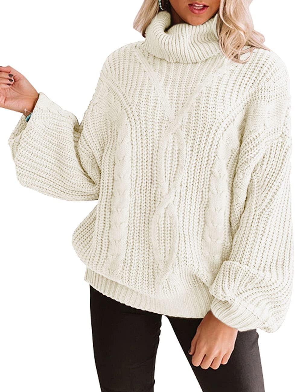 MOSHU Oversized Sweaters for Women Cable Knit Chunky