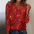 thumbnail image 2 of Womens Sequin Tops Fashion Casual Blouses Sparkly V Neck Shirts Holiday Party Shimmer Long Sleeve Dressy Top Red S, 2 of 6