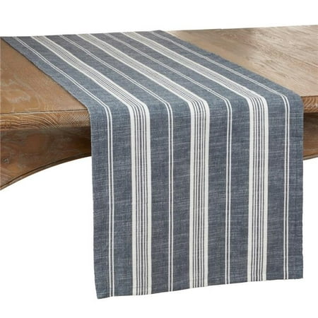 

SARO 16 x 72 in. Oblong Cotton Table Runner with Navy Blue Striped Design