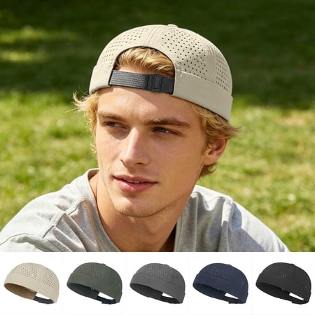 XINGXIANG-1pc Lightweight Mesh Docker Beanie Cap Breathable No Brim Cooling Skull Hat Summer Brimless Running Cycling Headwear for Men (B)