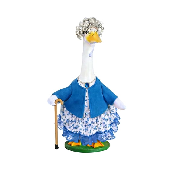Grandmother Themed Porch Goose Outfits with Floral Lace Dress Cardigan Wig Glasses and Cane for 19-23 Inch Lawn Goose Statues Front Porch Decor