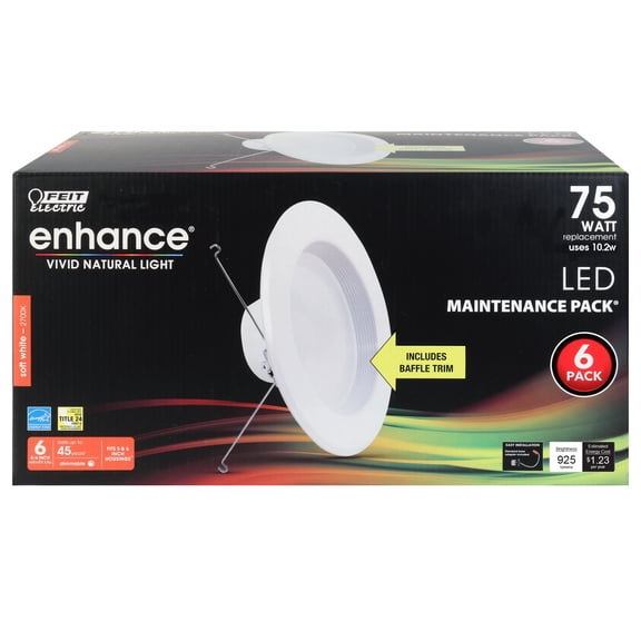 Feit Electric Enhance LED 10.2W 2700K White Recessed Light, 5-6 in. Trim Size (6-Pack)