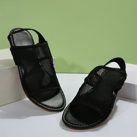 Limited Time Savings  Women s Mesh Flat Sandals  Large Size  Breathable Elastic  Casual Beach Shoes  Summer Comfort  Walk-All-Day  Supportive Footbed  Womens Tops Plus Size | Black 43 | Sopatenor