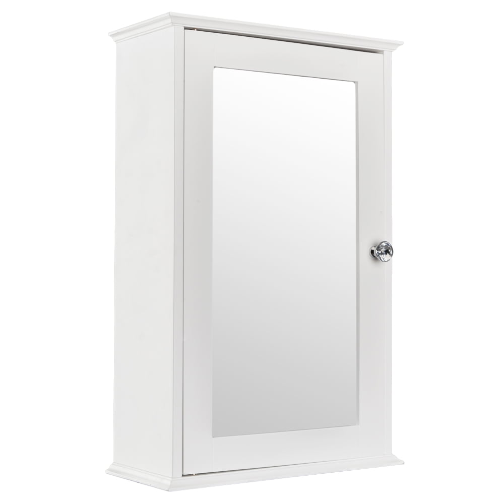 White Single Door Mirror Bathroom Cabinet, MDF Wall Mounted Storage Cabinet Shelf with Magnetic Lock, Space Saving Bathroom Wall Cabinet for Indoor Bathroom Bedroom Use