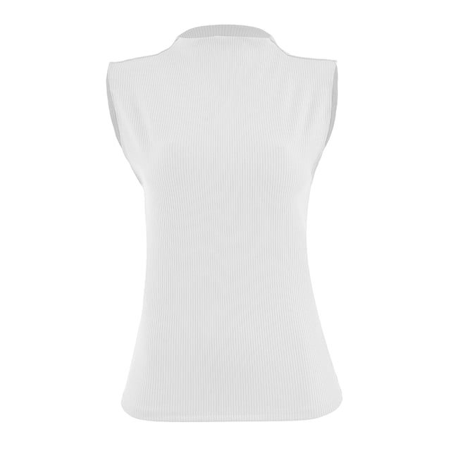 Playera George para Mujer, Sin Mangas Cuello Palma, Blanco Talla EG