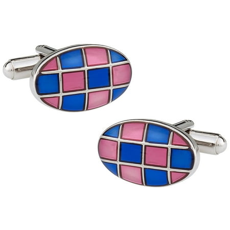Pink Enamel Cufflinks - Pink & Blue Checkerboard Enamel Cufflinks by Cuff-Daddy