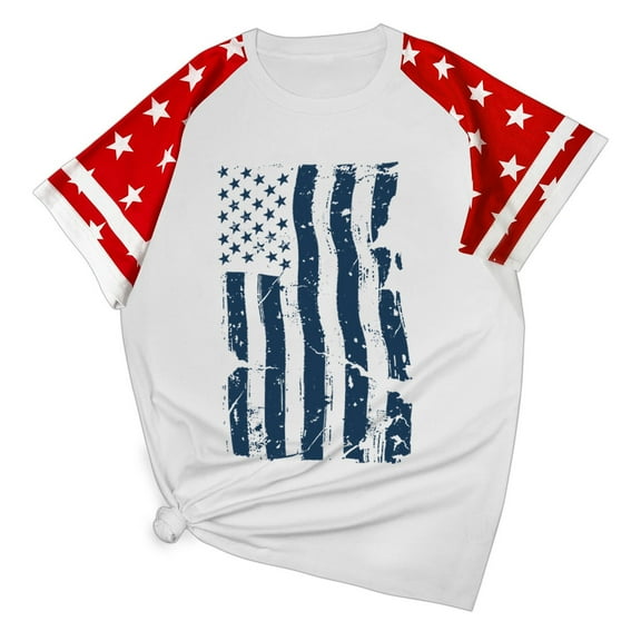 VerPetridure 4th of July Shirts for Women Funny Short Sleeve Crew Neck Blouse Patriotic American Flag T Shirt
