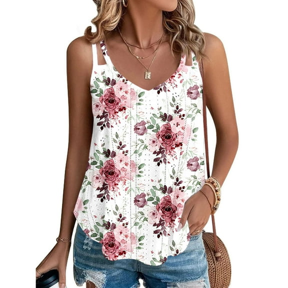 Cagogo Women's Sleeveless Spaghetti Strap Tank Tops Under $5 Trendy Summer Eyelet Embroidery Flower Scoop Neck Sexy Cami Vest Dressy Casual Basic Tanks Outfits