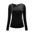 thumbnail image 2 of DARING DIVA Women's Asymmetrical Ruched Neck Velvet Blouses S Black, 2 of 6