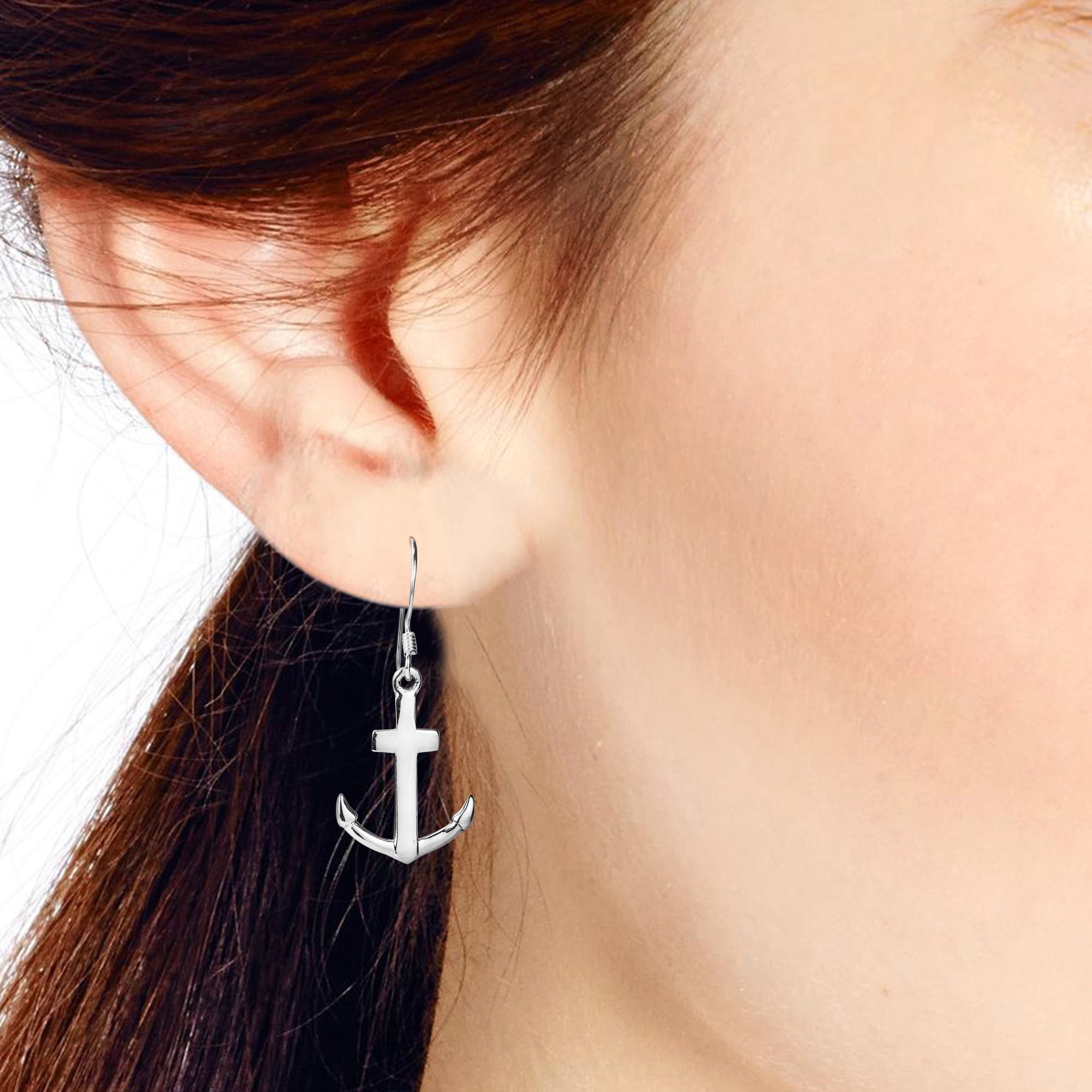Stylish Nautical Themed Anchor Sterling Silver Dangle Earrings