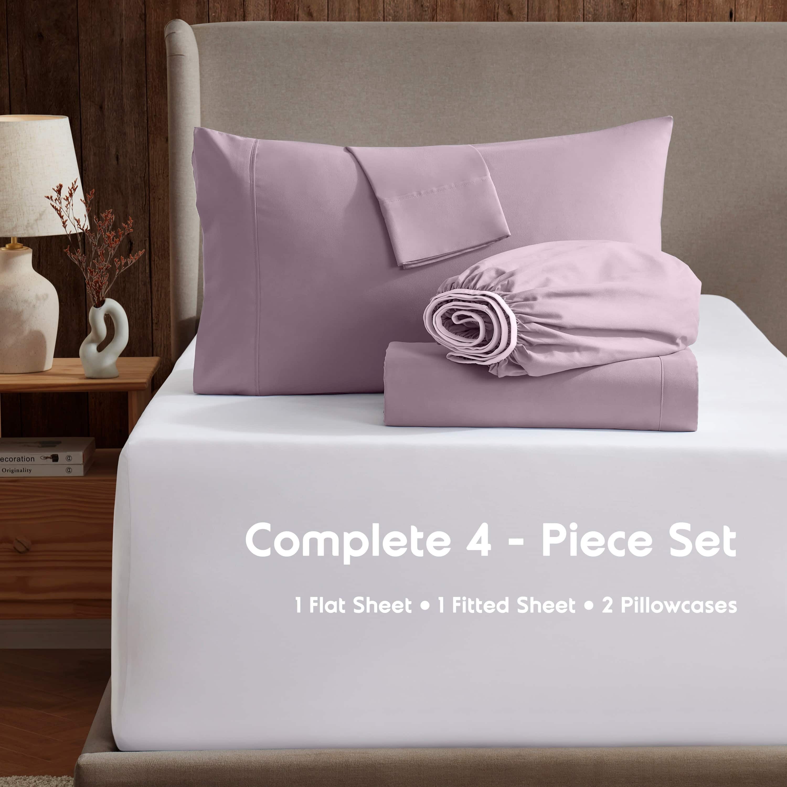 LammaLoe Extra Deep Pocket Full Sheets Set, 4 Piece, Fits 18"-24" Mattress, Breathable & Extra Soft Bed Sheets, Dusty Purple