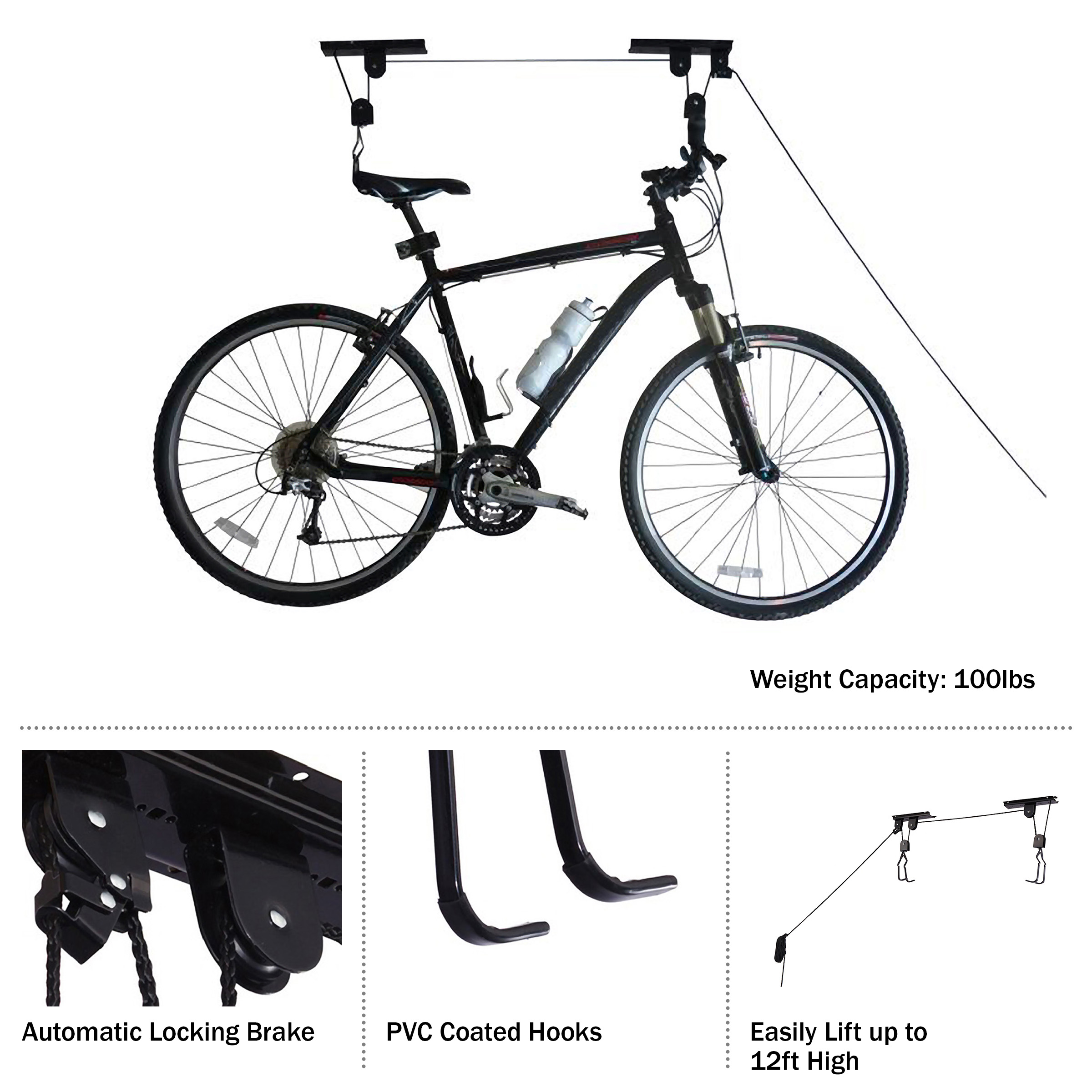 Rad Cycle Garage Hoist Pulley Bike Hanger Set of 2 for Overhead Ceiling Storage