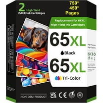 65XL Ink Cartridge Compatible for HP 65 XL Ink 65 Ink Cartridge Use with HP Deskjet 2652 2652 Printer Ink and 3755 3752 2655 Envy 5055 5000 5052 5014 Printer (1 Black, 1 Tri-Color, 2-Pack)