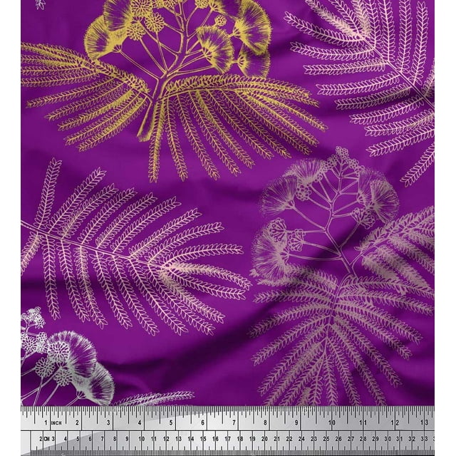 Soimoi polyester Crepe Fabric Leaves & Floral Flower Print Sewing Fabric Yard 52 Inch Wide