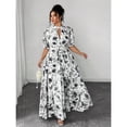 thumbnail image 7 of Black And White Plus Size Short Sleeve Floral Wrap Maxi Dress, Elegant Romantic Summer Gown, 7 of 7