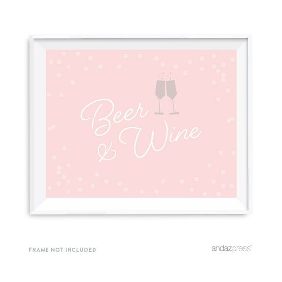 Beer & Wine Blush Pink and Gray Pop Fizz Clink Wedding Party Signs