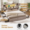 thumbnail image 5 of King Size Farmhouse Bed Frame with Bookcase and Storage Cabinets Headboard, Wood Platform Bed with LED Lights & 4 Drawers No Box Spring Needed, Gray, 5 of 8