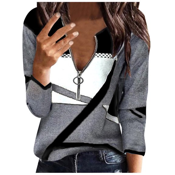 Moocorvic Women's Long Sleeve Shirts Women Casual Print Loose Three Quarter Sleeve Round-Neck Tops