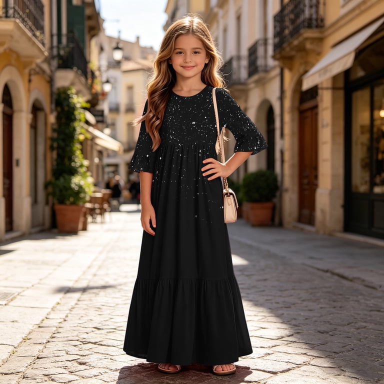 Yertdoel Girls Summer Dress Crew Neck Ruffle Sleeve Fashion Printed Cute Casual Party Dress with Pockets Beach Cozy Flowy Sundress, 4-14 Years, Girl's