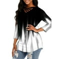 thumbnail image 3 of Skksst Gradient Women's Tops Knit 3/4 Sleeve V-Neck Daily Blouse, 3 of 4