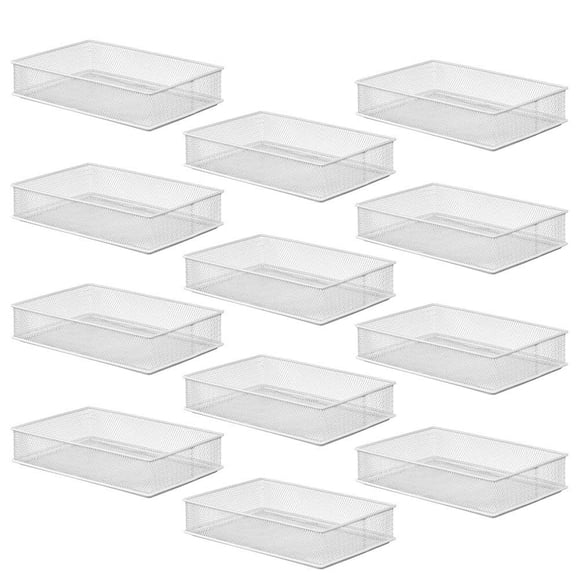 YBM HOME White Mesh Drawer Cabinet and or Shelf Organizer Bins, School Supply Holder Office Desktop Organizer Basket (12, 6x9x2 Inch)