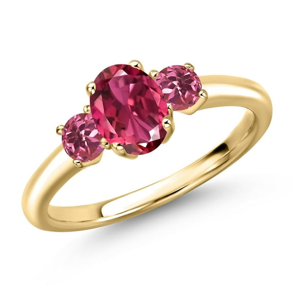 Gem Stone King 10K Yellow Gold Pink Tourmaline Engagement Ring for Women | 1.15 Cttw | Oval 7X5MM | Gemstone October Birthstone | Size 8