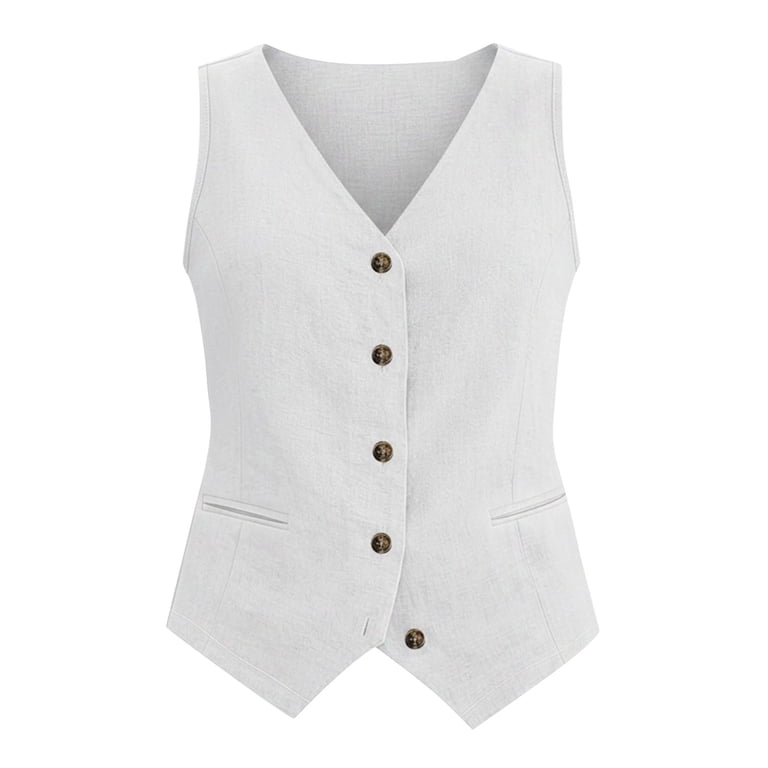 KDDYLITQ Vest Tops for Women Cotton Linen Button Down Sleeveless