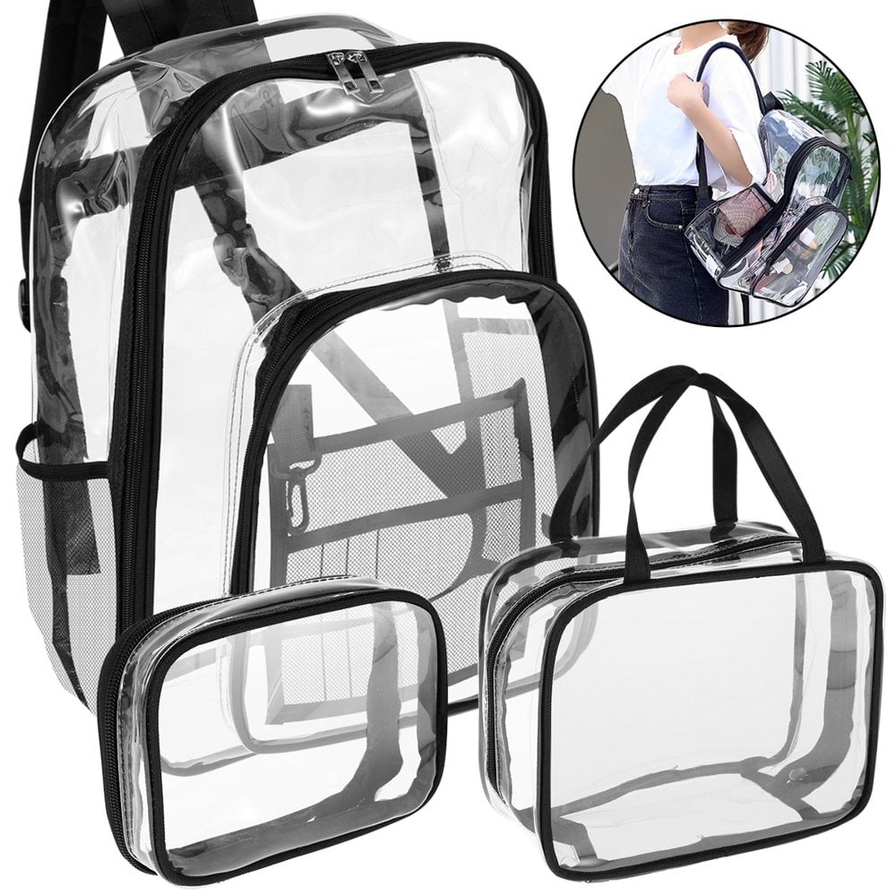 3Pcs Clear Backpack Set with Compartment Heavy Duty Stadium See Through Bookbags Waterproof PVC Transparent School Bag for School College Work Walmart
