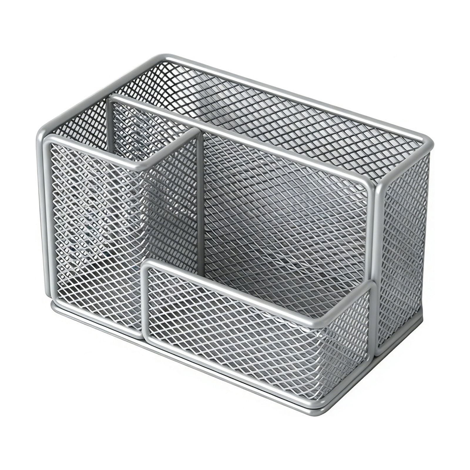 Mesh Pen Pencil Holder Desk Organizer, 3 Compartment Wire Desktop Pen Pencil Cup Caddy Office Supplies Desk Accessories for Home Office, Gray