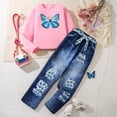 thumbnail image 2 of Odeerbi 8-13 Años Niñas Conjunto de Algodón Manga Larga Tops Pantalones Vaqueros de Pata Recta Conjunto de Dos Piezas Imitando Pantalones Vaqueros, 2 of 9