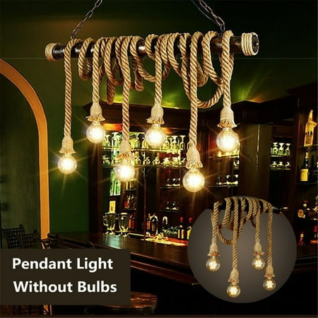 Bestller Country Style Retro 6 Lamp Hemp Rope Pendant Lights Chandelier Lighting Fixtures Twisted Flaxen Lighting Cafe Bar Kitchen Island Home Decor