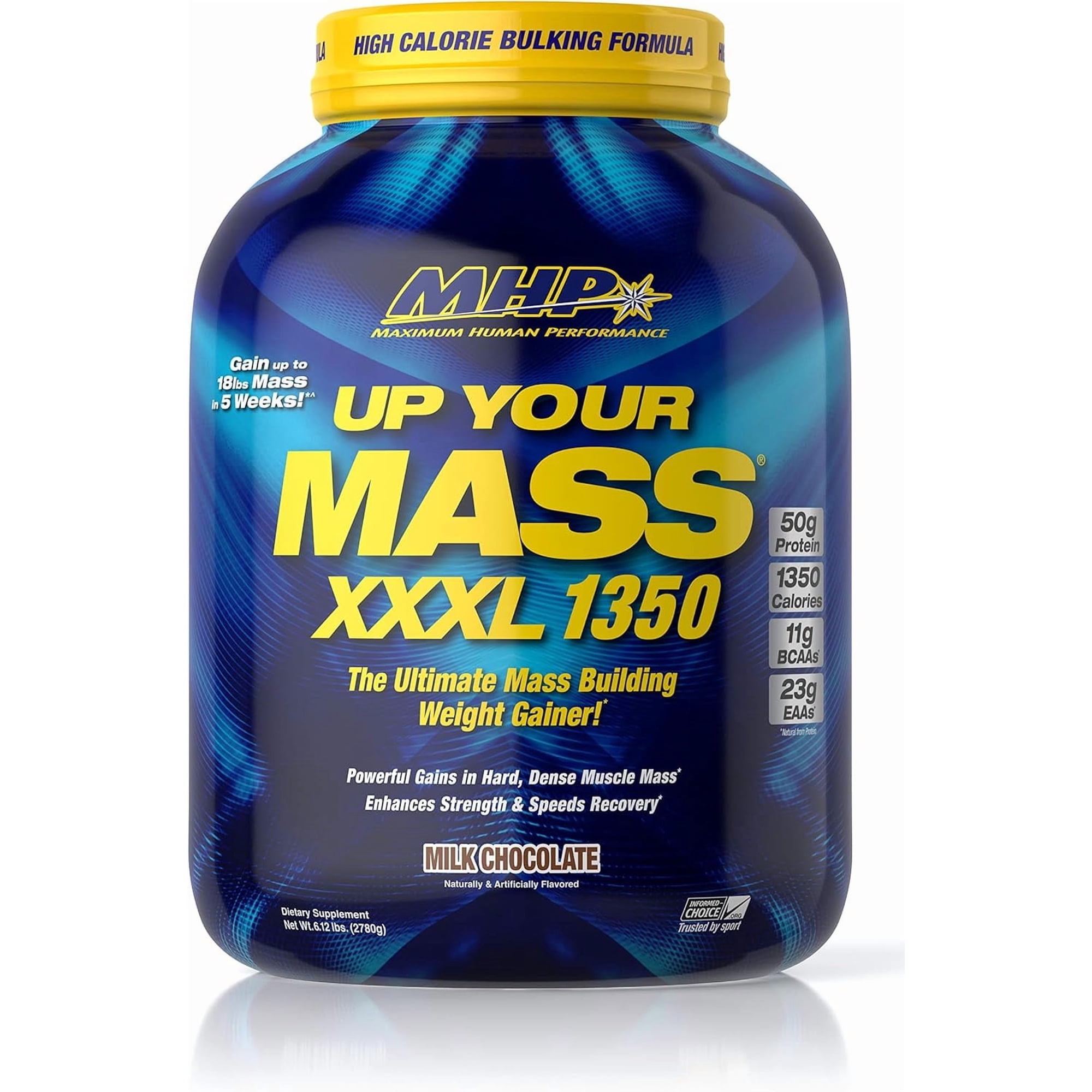 MHP Up Your Mass XXXL 1350 Mass Gainer – 50g Protein, 1350 Calories, 11g BCAAs – Milk Chocolate, 6 lb, 8 Servings