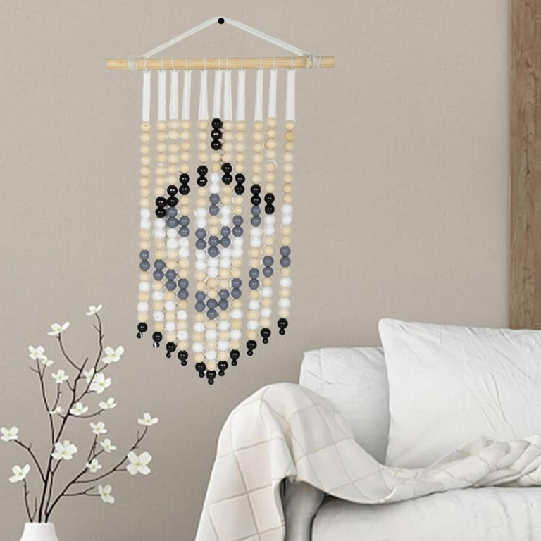 wood Beads Tapestry Beaded Tassel Wall Hanging Pendant Craft Handmade Material for Living Room Bedroom Dorm Background Decoration Walmart