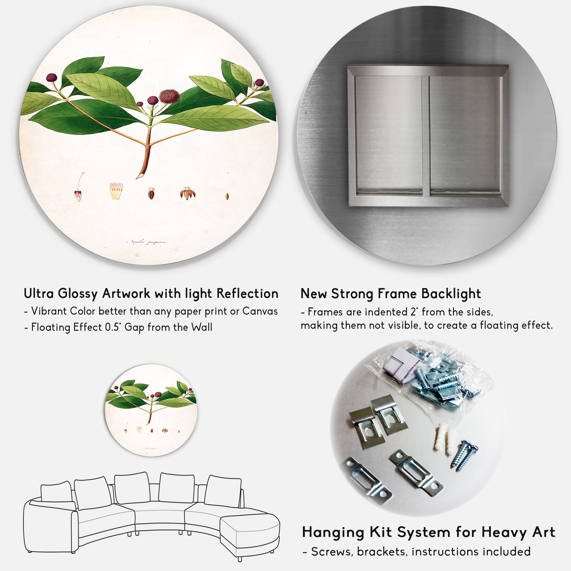 Designart 'Ancient London Plants X' Farmhouse Circle Metal Wall Art 23x23 - Disc of 23