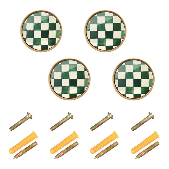 Yayeee 8 Pack Cabinet Knobs with Screws Round Zinc Drawer Pulls for Kitchen, Green and White Plaid Pattern