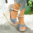 thumbnail image 3 of Rokment Platform Wedge Dressy Sandals for Women Ladies 2026 Fashion Casual Metallic Buckles Ankle Strap Height Increasing Chunky Heeled Dress Beach Summer Shoes Bride Wedding Boho Blue Size 8, 3 of 7