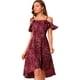 thumbnail image 1 of Vestido A Media Pierna Asimétrico Alto Bajo Allegra K Con Mangas Con Volantes Tirantes Vino Rojo S, 1 of 6